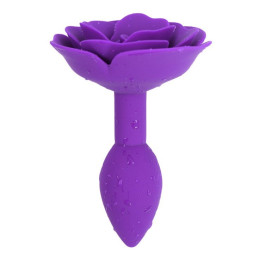 Фиолетовая силиконовая анальная пробка с розой S