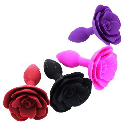 Фиолетовая силиконовая анальная пробка с розой S