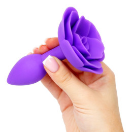 Фиолетовая силиконовая анальная пробка с розой S