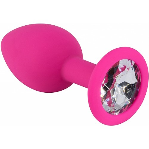 Розовая силиконовая пробка с прозрачным кристаллом S