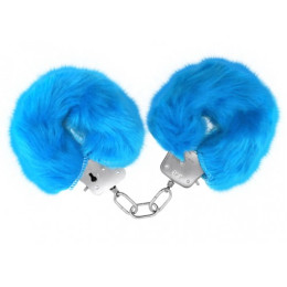 Металлические наручники с мехом голубые