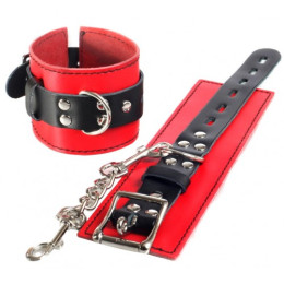 Черно-красные наручники из натуральной кожи