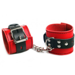 Черно-красные наручники из натуральной кожи