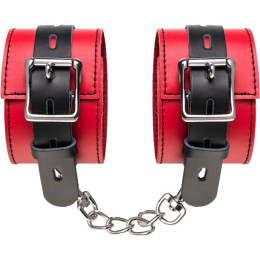 Черно-красные наручники из натуральной кожи