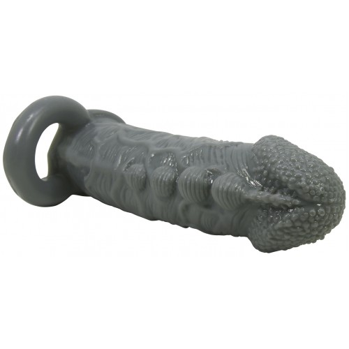 Насадка на пенис со стимулирующим рельефом Realistic Penis Sleeve + 3 см серая