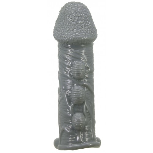 Насадка на пенис со стимулирующим рельефом Realistic Penis Sleeve + 3 см серая
