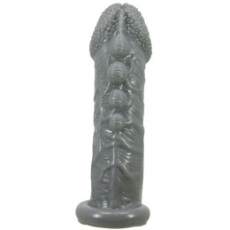 Насадка на пенис со стимулирующим рельефом Realistic Penis Sleeve + 3 см серая