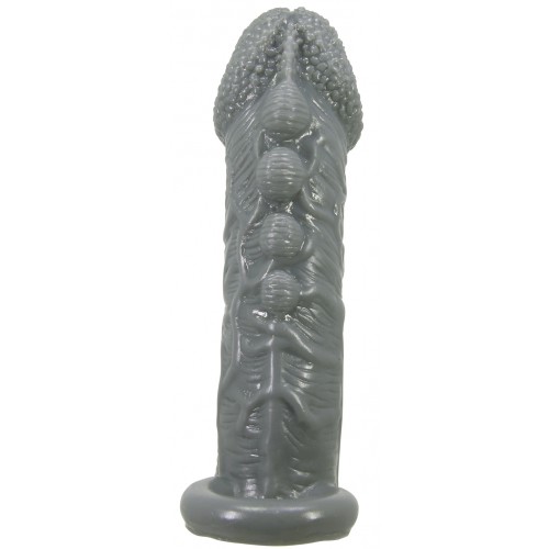 Насадка на пенис со стимулирующим рельефом Realistic Penis Sleeve + 3 см серая