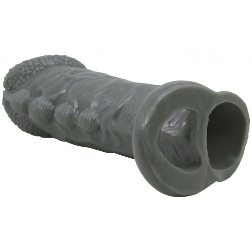 Насадка на пенис со стимулирующим рельефом Realistic Penis Sleeve + 3 см серая