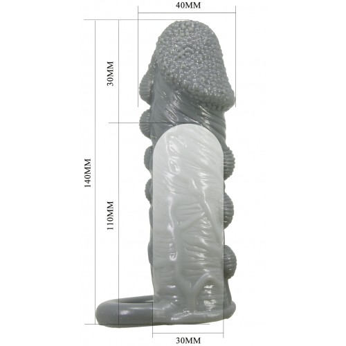 Насадка на пенис со стимулирующим рельефом Realistic Penis Sleeve + 3 см серая