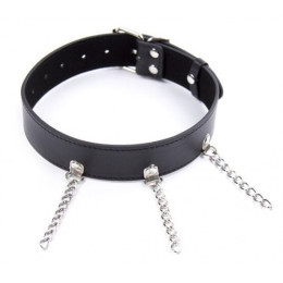 Черный БДСМ ошейник декорированный металлическими цепочками