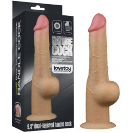 Реалистичный фаллоимитатор на присоске с мошонкой Dual Layered Handle Cock 25 см