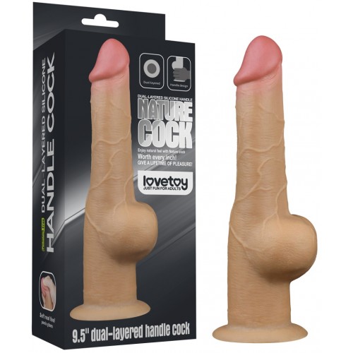 Реалистичный фаллоимитатор на присоске с мошонкой Dual Layered Handle Cock 25 см
