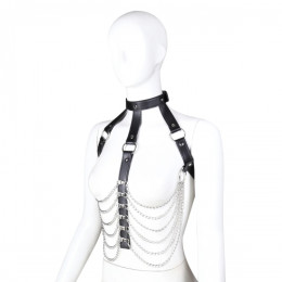 Сбруя с ошейником декорированная металлическими цепочками