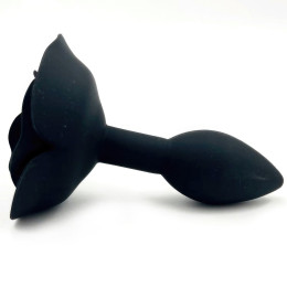 Черная силиконовая анальная пробка с розой S