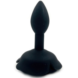 Черная силиконовая анальная пробка с розой S
