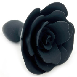Черная силиконовая анальная пробка с розой S