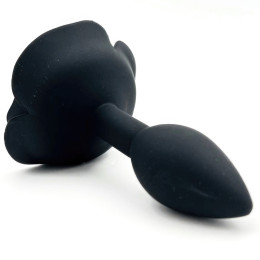 Черная силиконовая анальная пробка с розой S