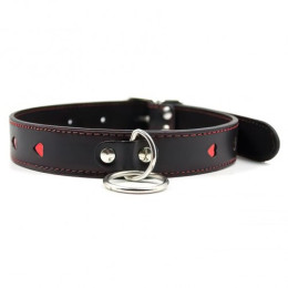 Ошейник узкий с поводком и красными сердечками