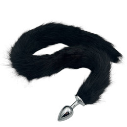 Металлическая анальная пробка S с длинным черным хвостиком 87 см