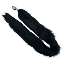 Металлическая анальная пробка S с длинным черным хвостиком 87 см