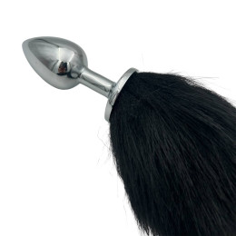 Металлическая анальная пробка S с длинным черным хвостиком 87 см