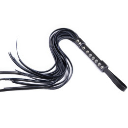 Черная БДСМ плеть из натуральной кожи 64 см