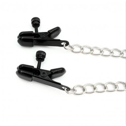 Черные зажимы на соски с серебряной цепочкой