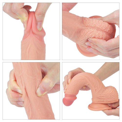 Фаллос на присоске с мошонкой Dual-layered Silicone Dildo 22 см