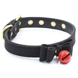 Ошейник черного цвета декорированный бантом и бубенчиком