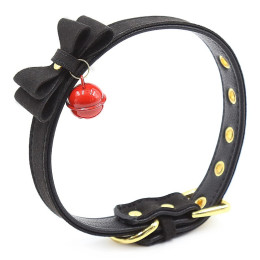Ошейник черного цвета декорированный бантом и бубенчиком