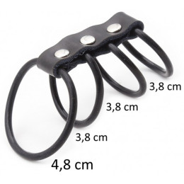 Четыре эрекционных кольца из силикона на кожаном ремешке