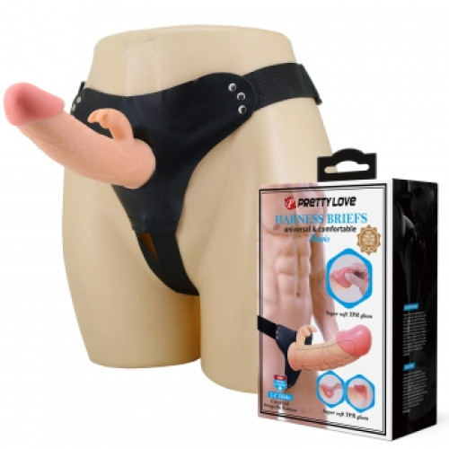 Фаллопротез с клиторальным стимулятором на трусиках Harness Briefs Mavis 19 см