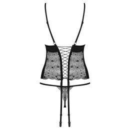 Черный корсет с кружевными вставками и трусиками-стрингами Sharlotte S/M