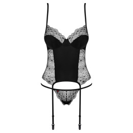 Черный корсет с кружевными вставками и трусиками-стрингами Sharlotte S/M