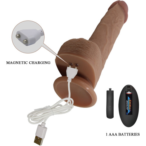 Реалистичный вибратор с функцией поступательных движений и пультом ДУ Tommy