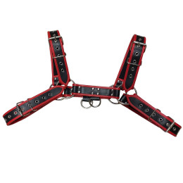 Мужская черно-красная сбруя с заклепками