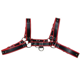 Мужская черно-красная сбруя с заклепками