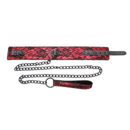 Черно-красный ошейник с узором на поводке