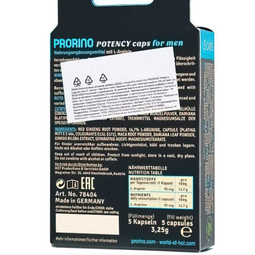 Биологически активная добавка к пище Ero black line PRORINO Potency Caps for men 5 капсул