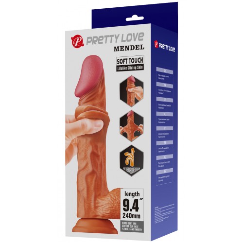 Реалистичный фаллоимитатор с эффектом двойной кожи мулат Pretty Love Sliding Skin Mendel 24 см