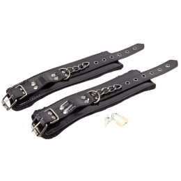 Лакированные черные наручники с мехом