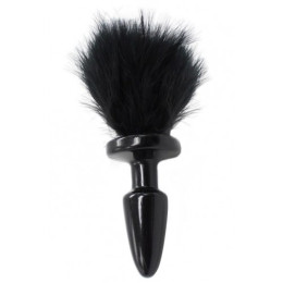 Черная силиконовая анальная пробка с черным хвостиком