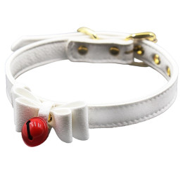 Ошейник белого цвета декорированный бантом и бубенчиком