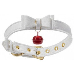 Ошейник белого цвета декорированный бантом и бубенчиком