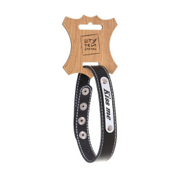 Чокер Штучки-Дрючки «Kiss me» с белой строчкой, кожанный, черный