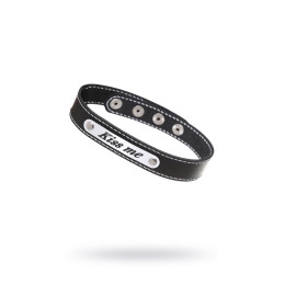 Чокер Штучки-Дрючки «Kiss me» с белой строчкой, кожанный, черный