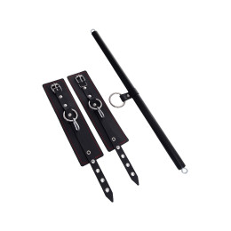 Бондажный набор Pecado BDSM, 3 точки фиксации, распорка, оковы, натуральная кожа, черный