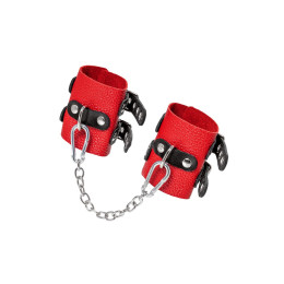 Наручники Pecado BDSM, мягкие, с двумя ремешками с люверсами, натуральная кожа, красно-чёрные