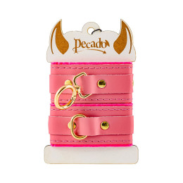 Наручники-браслеты Pecado BDSM, «МИНИ» двуслойный, оригинальная сцепка, натуральная кожа, розовый
